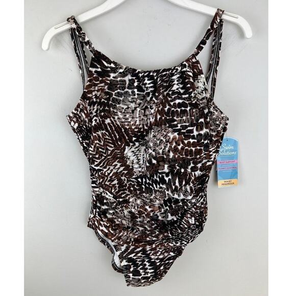 Swim Solutions Women's Tummy Control Slimming High Neck One-Piece Size 8 - Picture 1 of 7